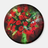 Boeket Rode Rozen Aquarel op Zwarte Achtergrond Magneet (Voorkant)