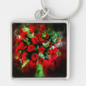 Boeket Rode Rozen Aquarel op Zwarte Achtergrond Sleutelhanger (Voorkant)