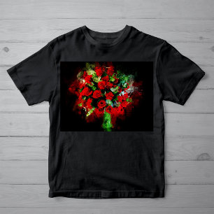 Boeket Rode Rozen Aquarel op Zwarte Achtergrond T-shirt