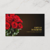 Boeket rode rozen op Classy donkerbruine QR-code Visitekaartje (Voorkant)