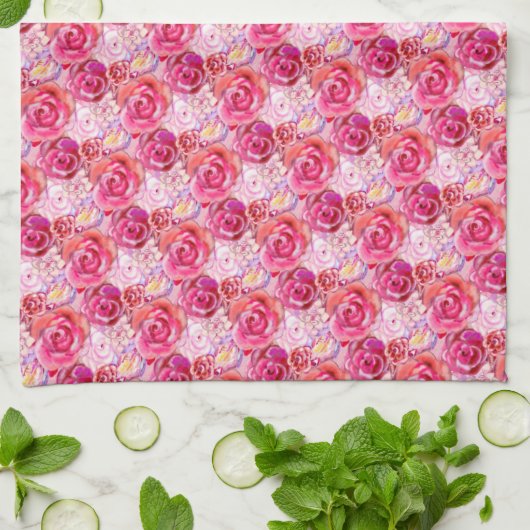 Boeket Roos keukenhanddoek (Gevouwen)
