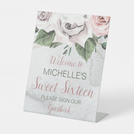  boeket Roos Sweet Sixteen Reclamebord Met Voetstuk (Voorkant)