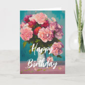 Boeket roze lente anjers in vaas verjaardag kaart (Voorkant)