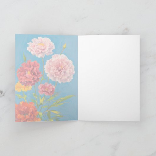 Boeket roze lente anjers in vaas verjaardag kaart (Binnen)