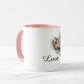 Boeket Roze Rozen Bloemen Mok (Voorkant links)