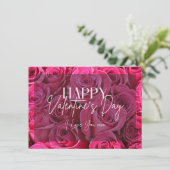 Boeket Roze Rozen Happy Valentijnsdag Kaart (Staand voorkant)