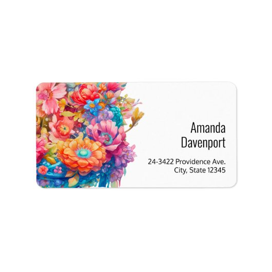  Boeket Roze Sinaasappel & Blauw Bloemen Etiket (Voorkant)