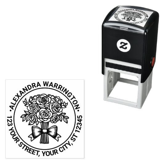 Boeket rozen met lint naam retouradres  zelfinktende stempel (In situ)