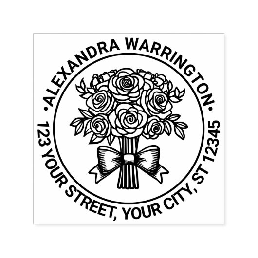 Boeket rozen met lint naam retouradres  zelfinktende stempel (Design)