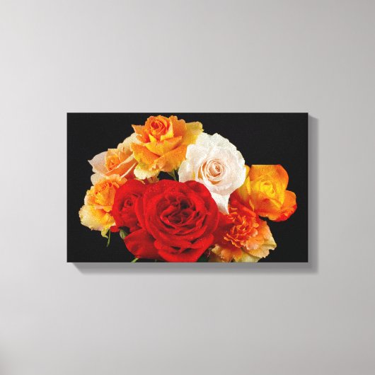 Boeket Rozen op zwart Canvas Afdruk (Voorkant)
