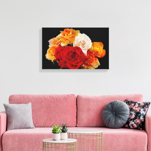 Boeket Rozen op zwart Canvas Afdruk (Insitu (Woonkamer))