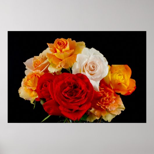 Boeket Rozen op zwart Poster (Voorkant)
