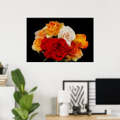 Boeket Rozen op zwart Poster (Thuiskantoor)
