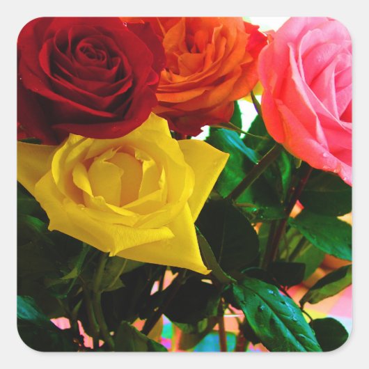 boeket rozen vierkante sticker (Voorkant)
