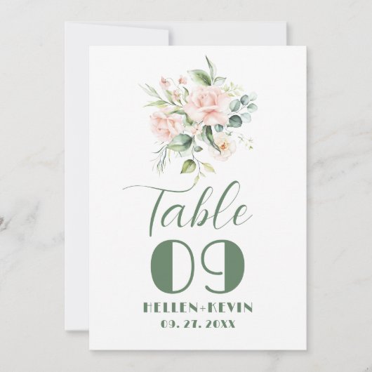 Boeket Tafelnummer Bleekroze Rozen (Voorkant)