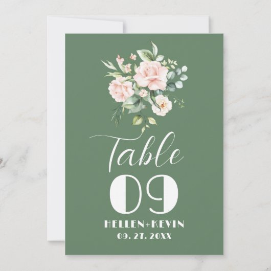 Boeket Tafelnummer met Bleekroze Rozen (Achterkant)