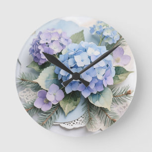 Boeket van blauwe hortensia's waterverf sereniteit ronde klok