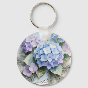 Boeket van blauwe hortensia's waterverf sereniteit sleutelhanger