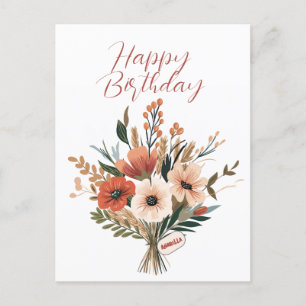 Boeket van Bloemen Aangepaste Naam Gelukkige Verja Briefkaart