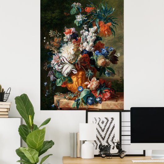 Boeket van bloemen in een urn Jan van Huysum Poster (Thuiskantoor)