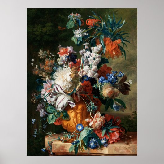 Boeket van bloemen in een urn Jan van Huysum Poster (Voorkant)