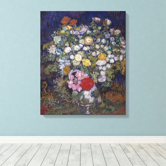 Boeket van bloemen in een vaas | Van Gogh | Canvas Afdruk (Insitu (Houten vloer))