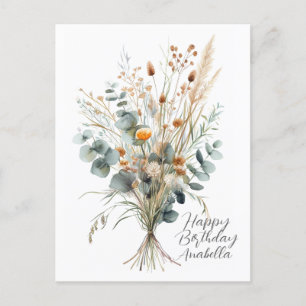 Boeket van bloemen kalligrafie Gelukkige verjaarda Briefkaart