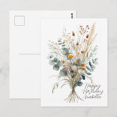 Boeket van bloemen kalligrafie Gelukkige verjaarda Briefkaart (Voorkant / Achterkant)
