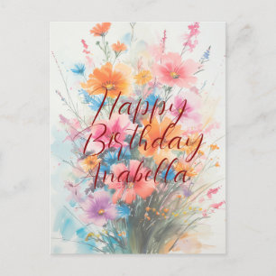 Boeket van bloemen kalligrafie verjaardag briefkaart