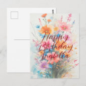 Boeket van bloemen kalligrafie verjaardag briefkaart (Voorkant / Achterkant)