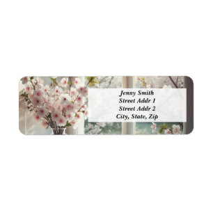 Boeket van Cherry Blossoms bij het raam Etiket