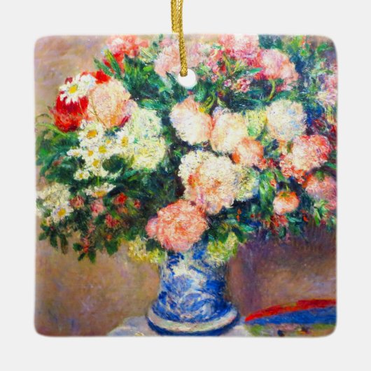 Boeket van Chrysanten en een Japanse Fan Keramisch Ornament (Voorkant)