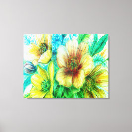 Boeket van gele bloeiende bloemen op een muur canvas afdruk