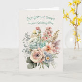 Boeket van gemengde bloemen bruiloft gefeliciteerd kaart (Gele Bloem)