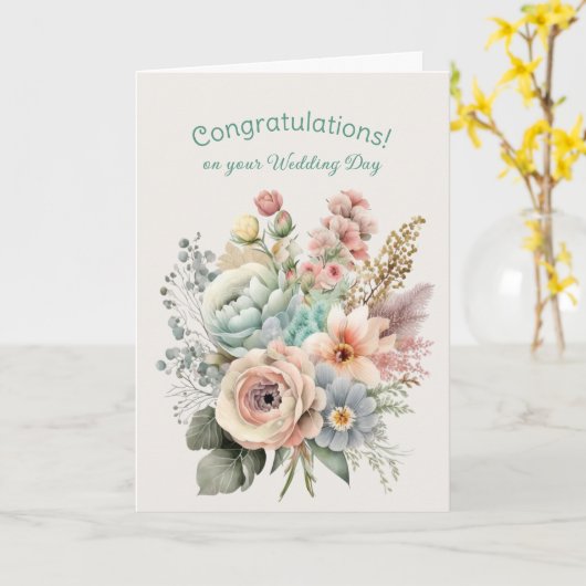 Boeket van gemengde bloemen bruiloft gefeliciteerd kaart (Gele Bloem)