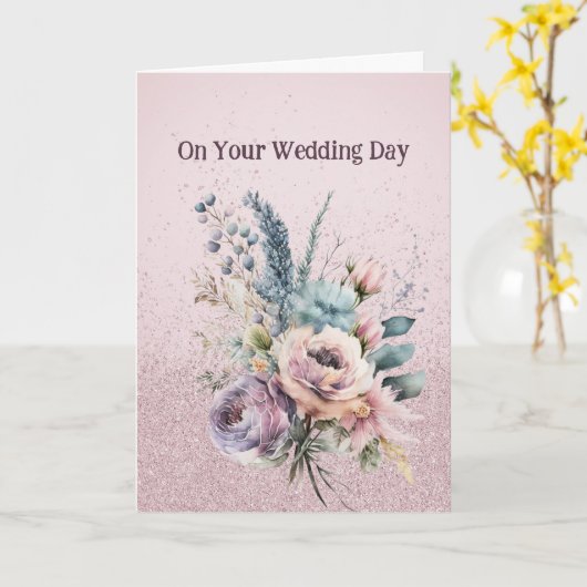 Boeket van gemengde bloemen bruiloft gefeliciteerd kaart (Gele Bloem)