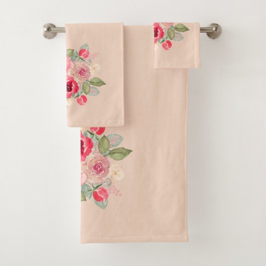 Boeket van geschilderde roze rozen bad handdoek (Insitu)