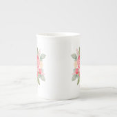 Boeket van geschilderde roze rozen porselein kop (Voorkant)