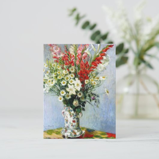 Boeket van Gladiolus Lelies Daisies Claude Monet Briefkaart (Staand voorkant)
