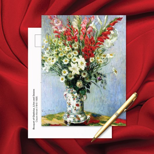 Boeket van Gladiolus Lelies Daisies Claude Monet Briefkaart