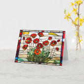 Boeket van glas-in-lood rode klaproos bloemen kaart (Gele Bloem)