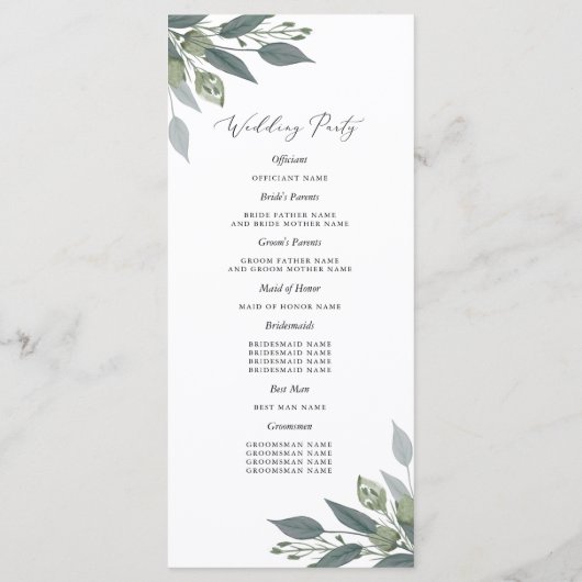 Boeket van Greenery Wedding Programma Programmakaart (Achterkant)