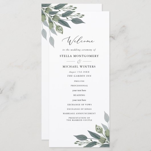 Boeket van Greenery Wedding Programma Programmakaart (Voorkant / Achterkant)