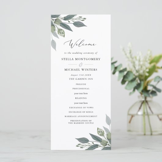 Boeket van Greenery Wedding Programma Programmakaart (Staand voorkant)