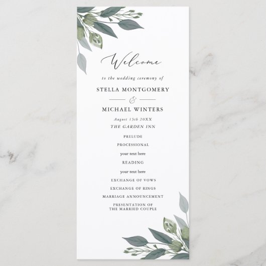 Boeket van Greenery Wedding Programma Programmakaart (Voorkant)