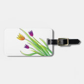 Boeket van Heldere Paarse en Gele Tulpen Bagagelabel (Voorkant horizontaal)