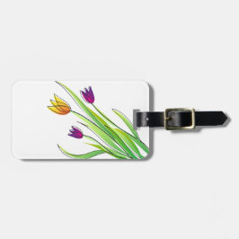 Boeket van Heldere Paarse en Gele Tulpen Bagagelabel