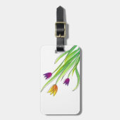 Boeket van Heldere Paarse en Gele Tulpen Bagagelabel (Voorkant verticaal)