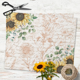 Boeket van landelijke zonnebloemen met vintage bri cadeaupapier