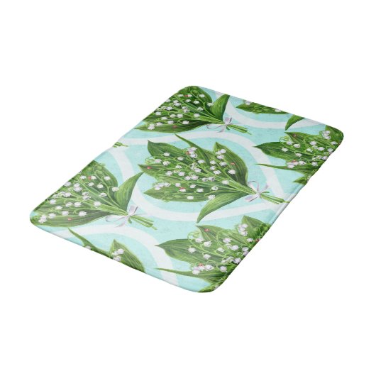 Boeket van lelie van de vallei bloemen op blauw badmat (Gekanteld)
